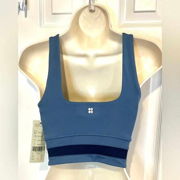 Sweaty Betty All Day Wrap Waist Crop Tank, Blue, Size XS, NWT - Picture 2 of 7